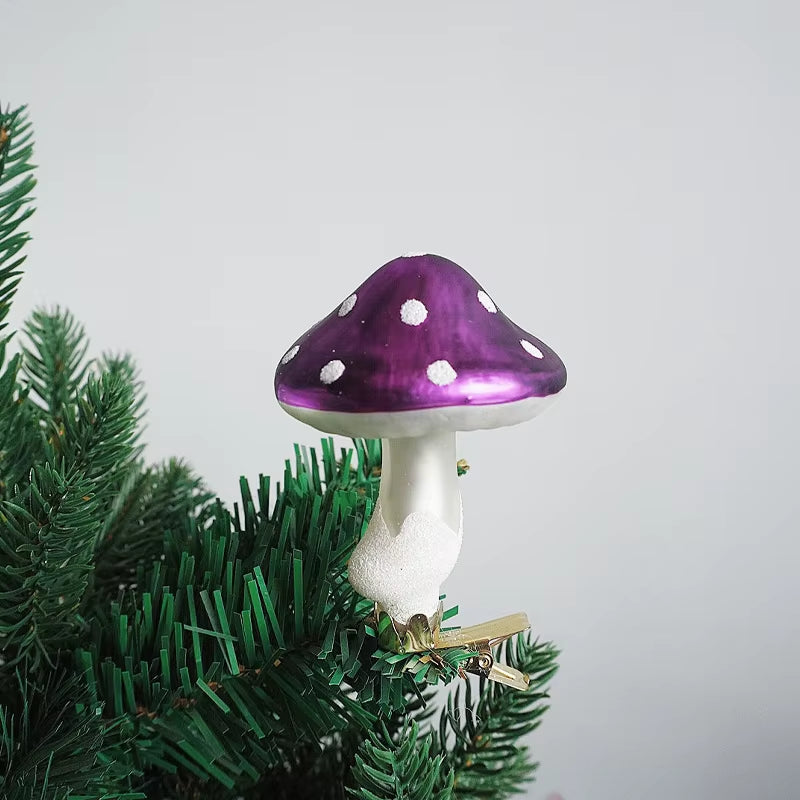 Glass Mushroom Clip Christmas Tree Ornaments Decorations for Home