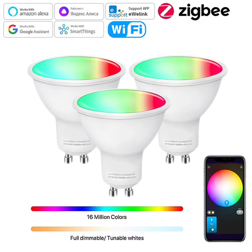 Ewelink GU10 Zigbee LED Bulbs Wifi Smart LED Lamp RGB CW WW LED Light Bulb Works with Alexa Google Yandex Smartthings