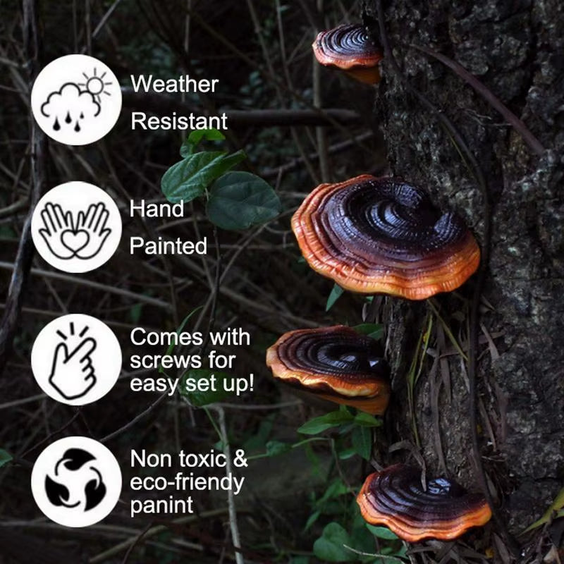 5Pcs Resin Mushroom Tree Hugger Ganoderma Figurines Tree Sculpture Dark Mushroom Yard Decor Fairy Mushroom Garden Decorations