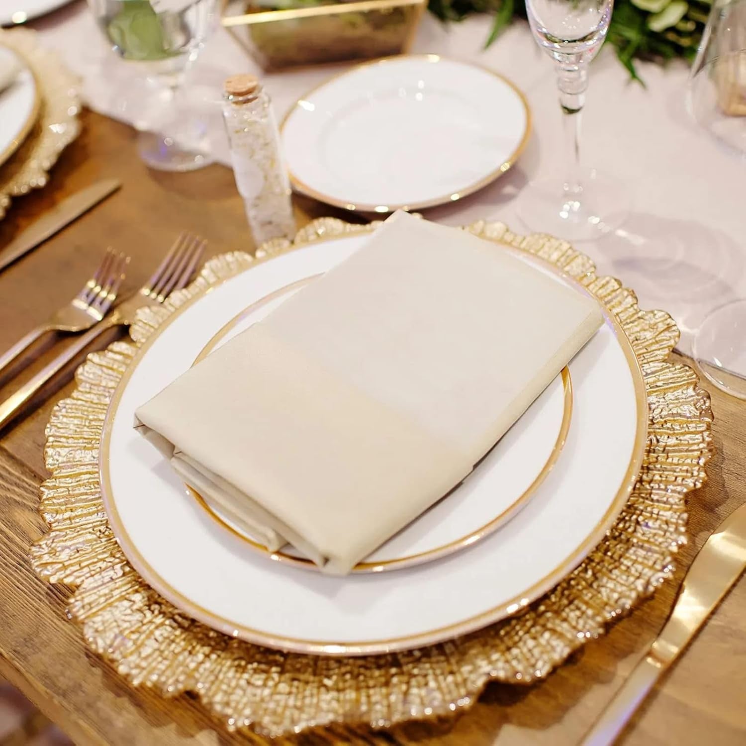round 13" Gold Charger Plates, Set of 6, Reef Plate Chargers for Dinner Plates, Plastic Table Chargers for Wedding, Thanksgiving, Christmas