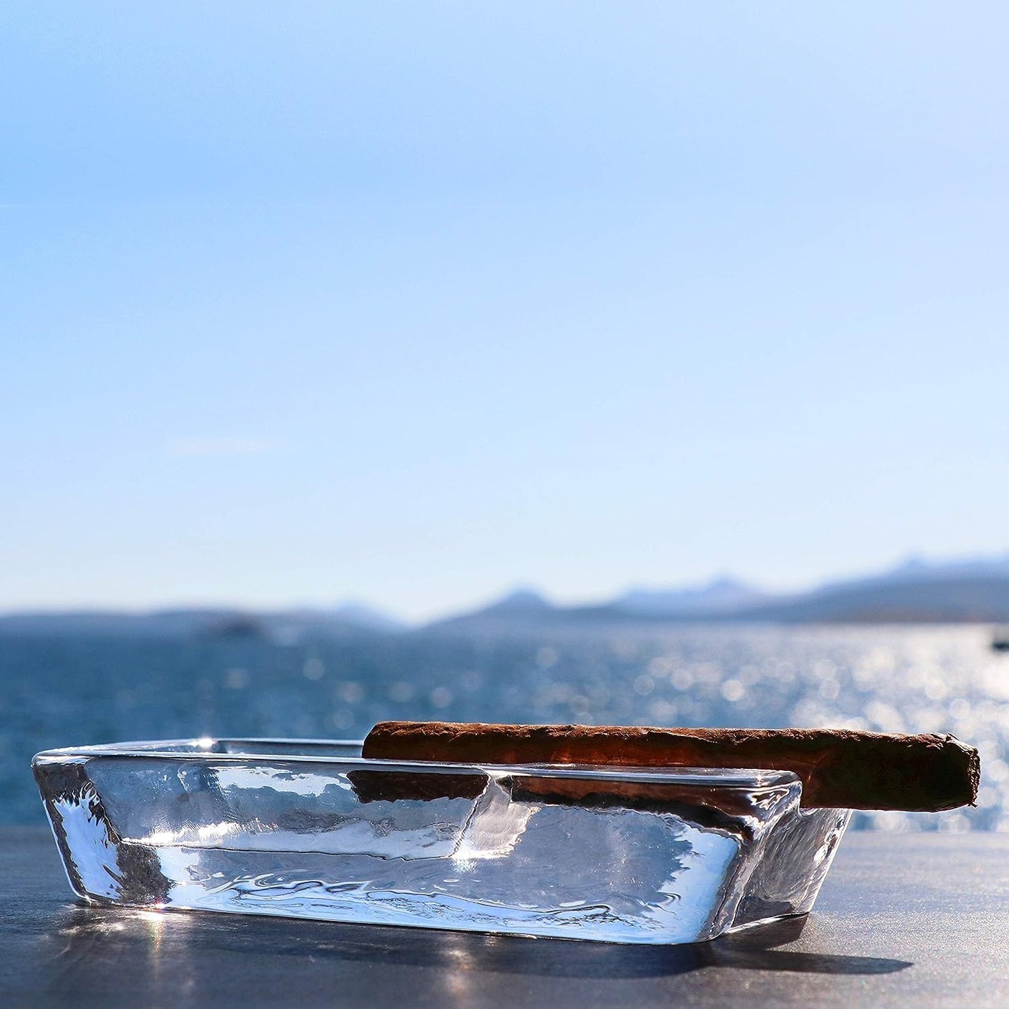 Large Heavy Glass Cigar Ashtray for Men, Outdoor Ash Tray for Patio, Cigar Lovers Gift Set for Smokers Mens (Rectangular Large)