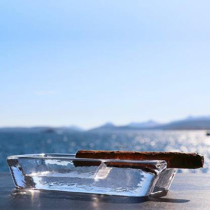 Large Heavy Glass Cigar Ashtray for Men, Outdoor Ash Tray for Patio, Cigar Lovers Gift Set for Smokers Mens (Rectangular Large)