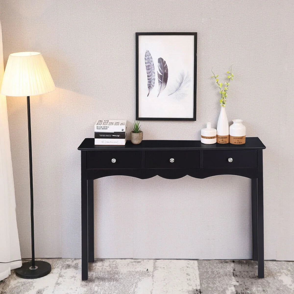 Console Table Hall Table Side Table Desk Accent Table 3 Drawers Entryway Black