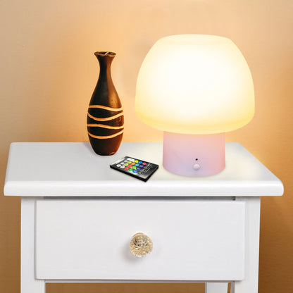 Lit New Multi-Color Multi-White LED Accent Mushroom Lamp with White Base, Remote Control