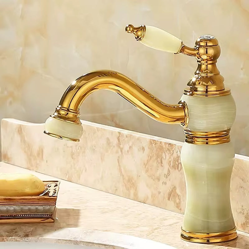 Bathroom Faucet Brass and Jade Faucet Bathroom Basin Faucet Sink Mixer Tap Gold Sink Faucet Bath Basin Sink Faucet