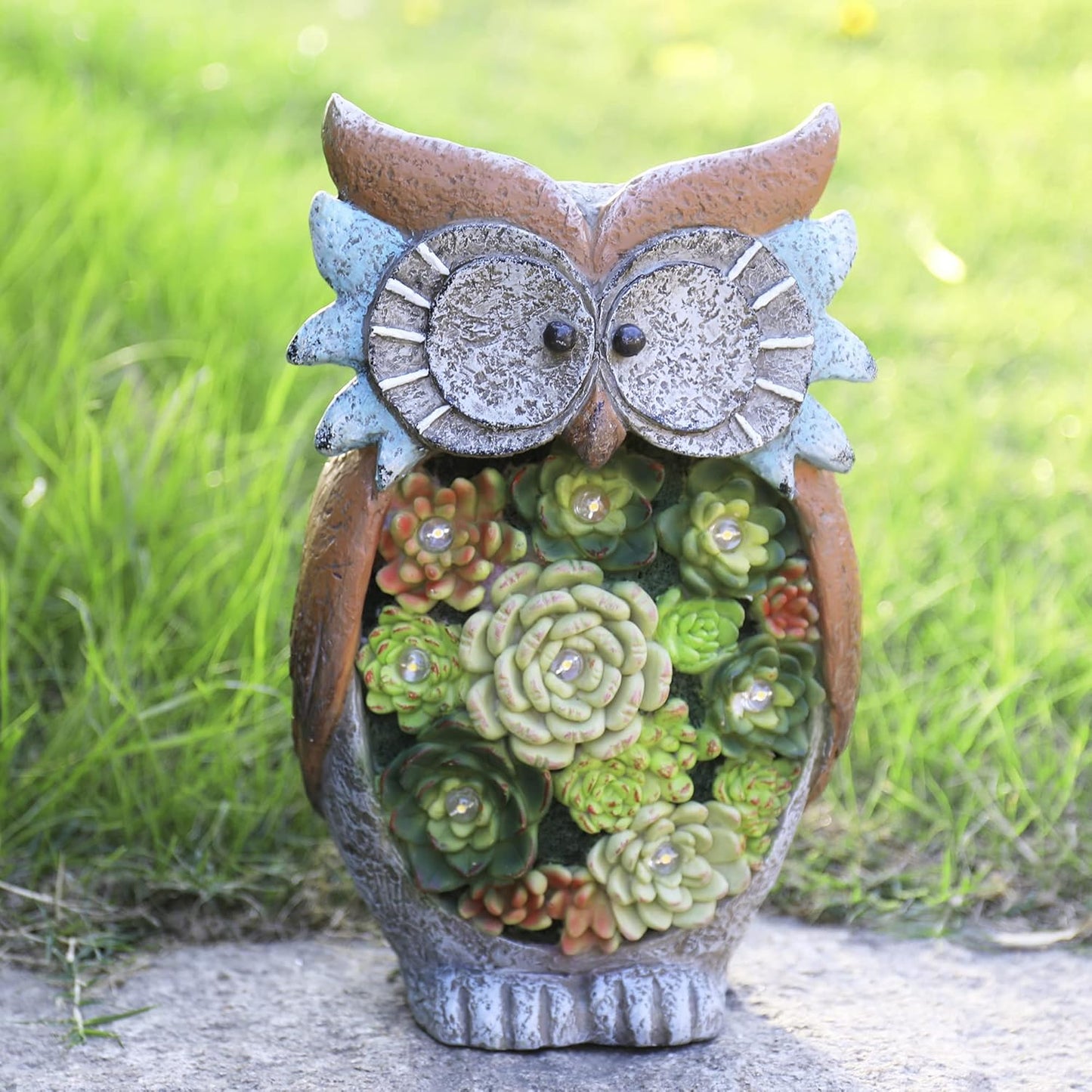 Owl Garden Statue Garden Decor with Solar LED Lights for Yard Patio, Owl Gifts for Owl Lovers, Outdoor Decorations Lawn Ornaments Animal Figurine, 10.5 X 6 Inch