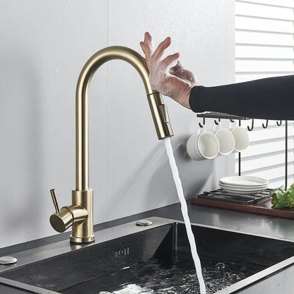 Brushed Gold Kitchen Faucet  Sensitive Touch Control Sink Faucet
