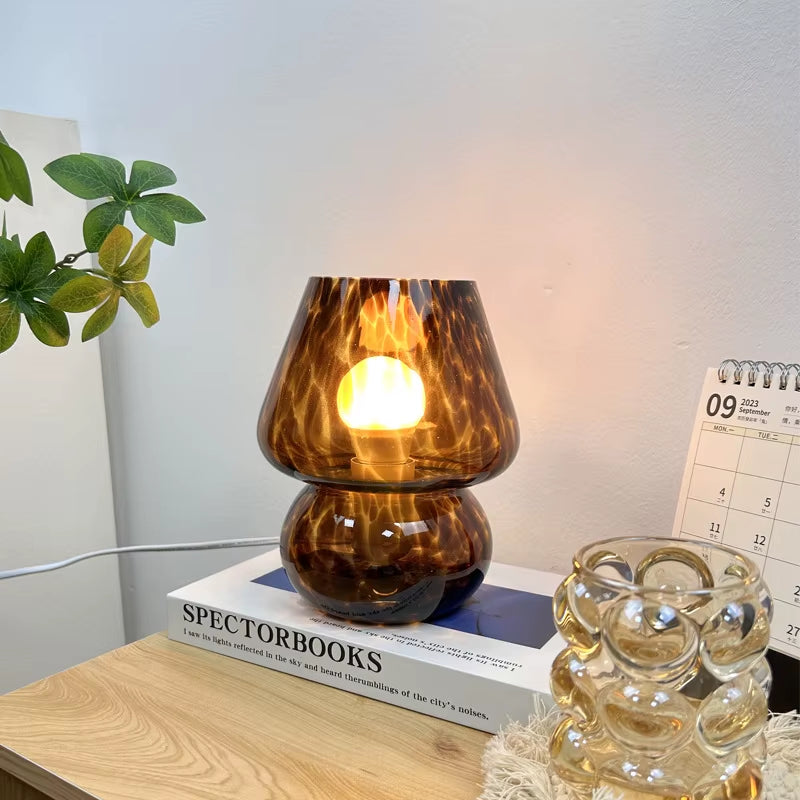 Colorful Flower Dot Glass Mushroom Lamp, American Retro Decorative Desk Lamp