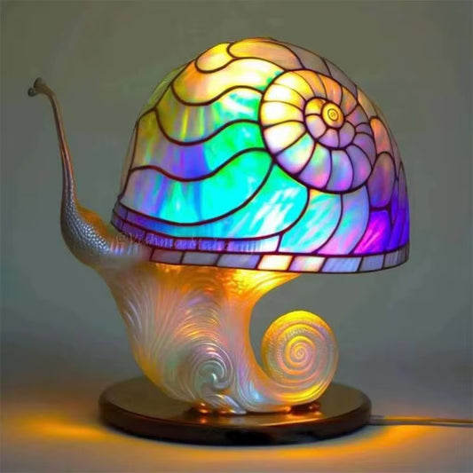 Vintage Stained Glass Mushroom Table Lamp Plant Series Snail Octopus Creative Colorful 