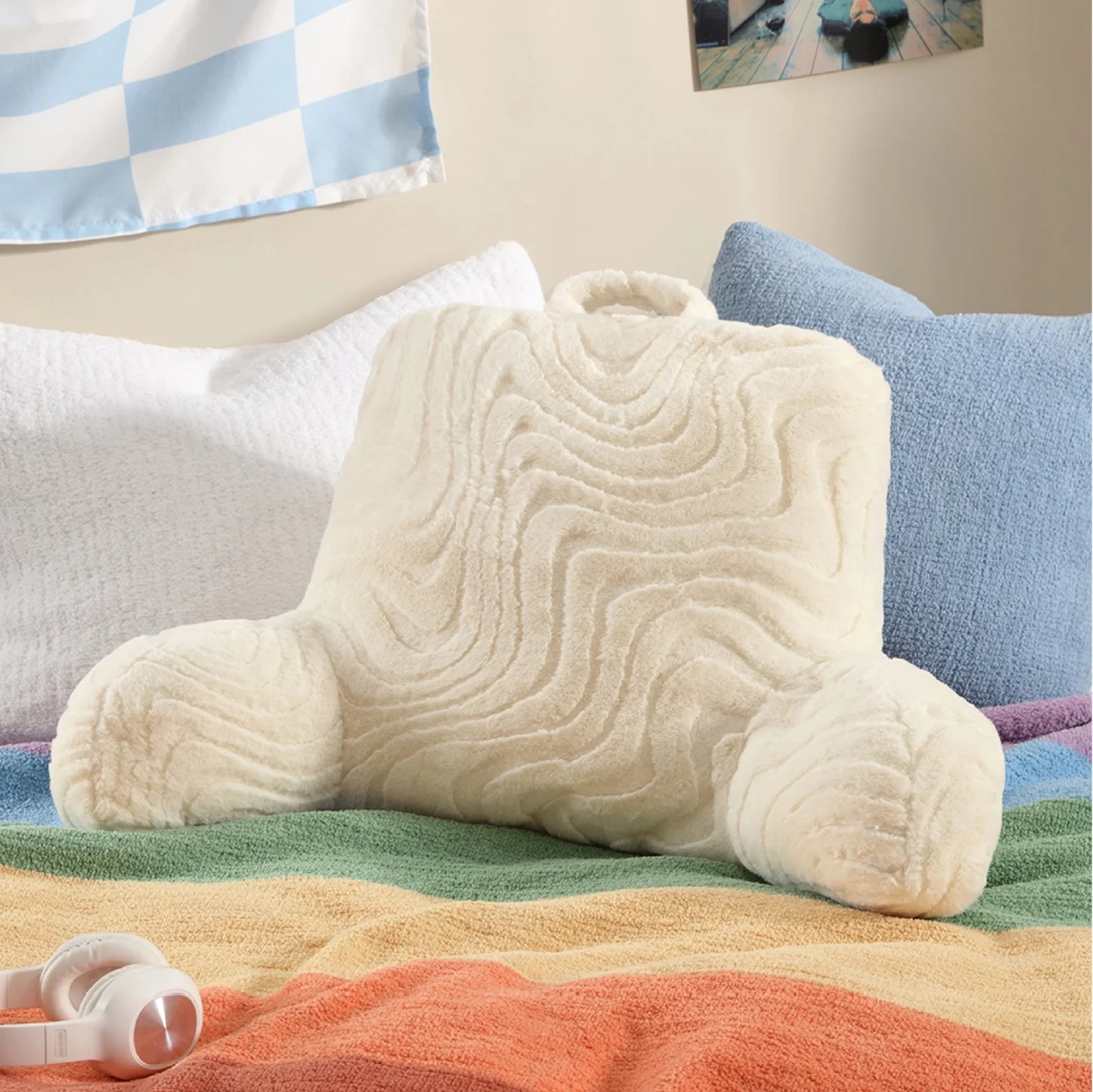 32" X 10" X 16" Cream Groovy Backrest Bed Pillow