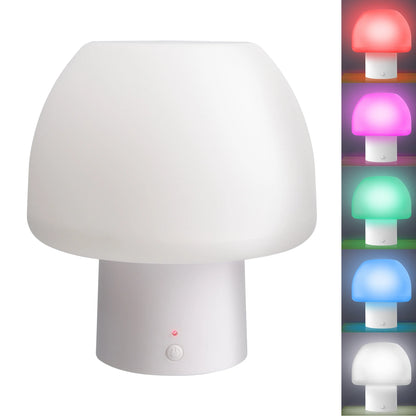 Lit New Multi-Color Multi-White LED Accent Mushroom Lamp with White Base, Remote Control