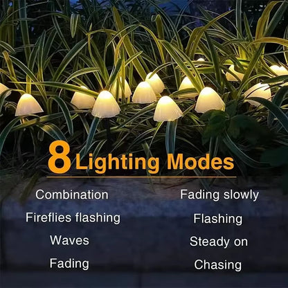 Solar Mushroom String Lights 8 Modes LED Fairy Light Outdoor IP65 Waterproof Lawn Lights Smart Photosensitive Landscape Light