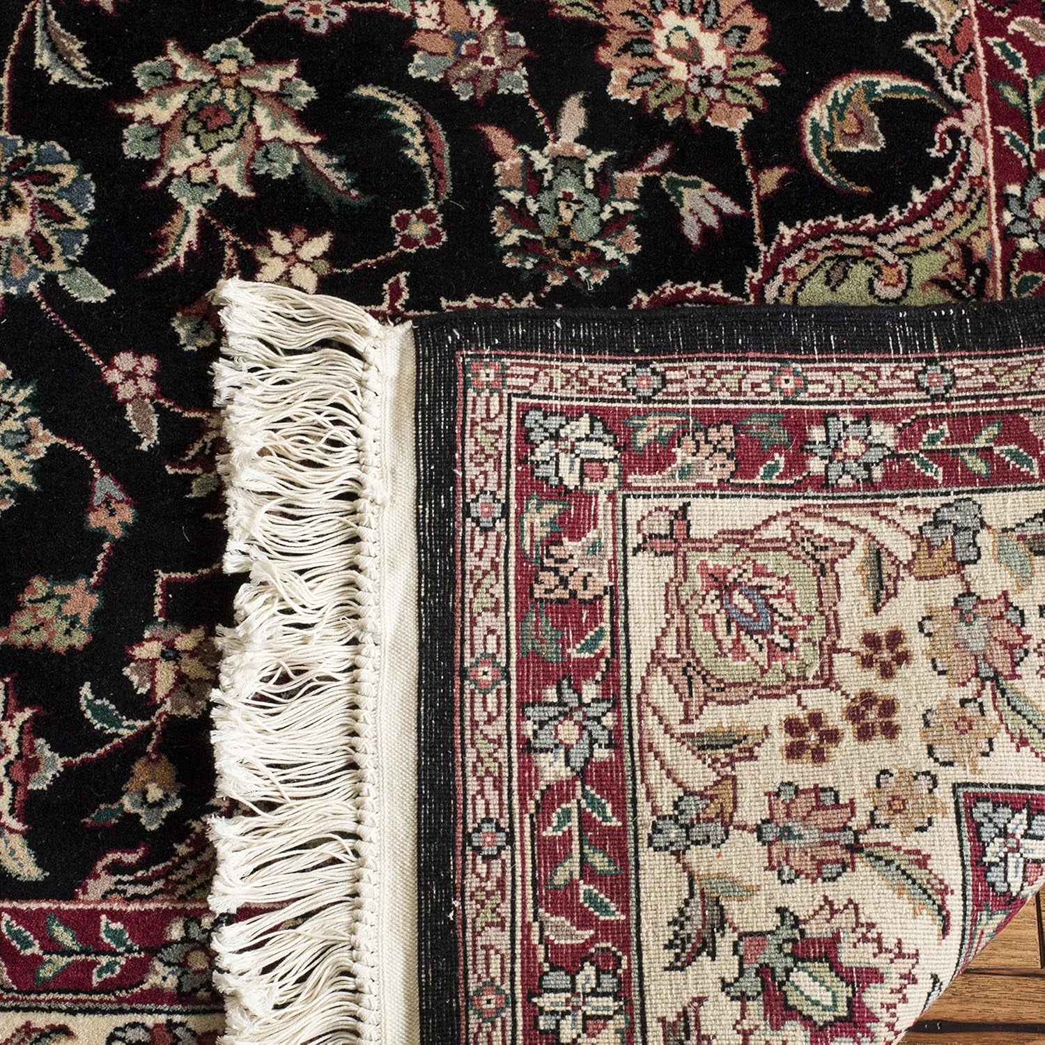 Royal Kerman Collection Area Rug - 6' X 9', Black & Ivory, Handmade Traditional Wool, Ideal for High Traffic Areas in Living Room, Bedroom (RK82C)