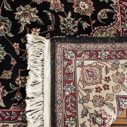 Royal Kerman Collection Area Rug - 6' X 9', Black & Ivory, Handmade Traditional Wool, Ideal for High Traffic Areas in Living Room, Bedroom (RK82C)
