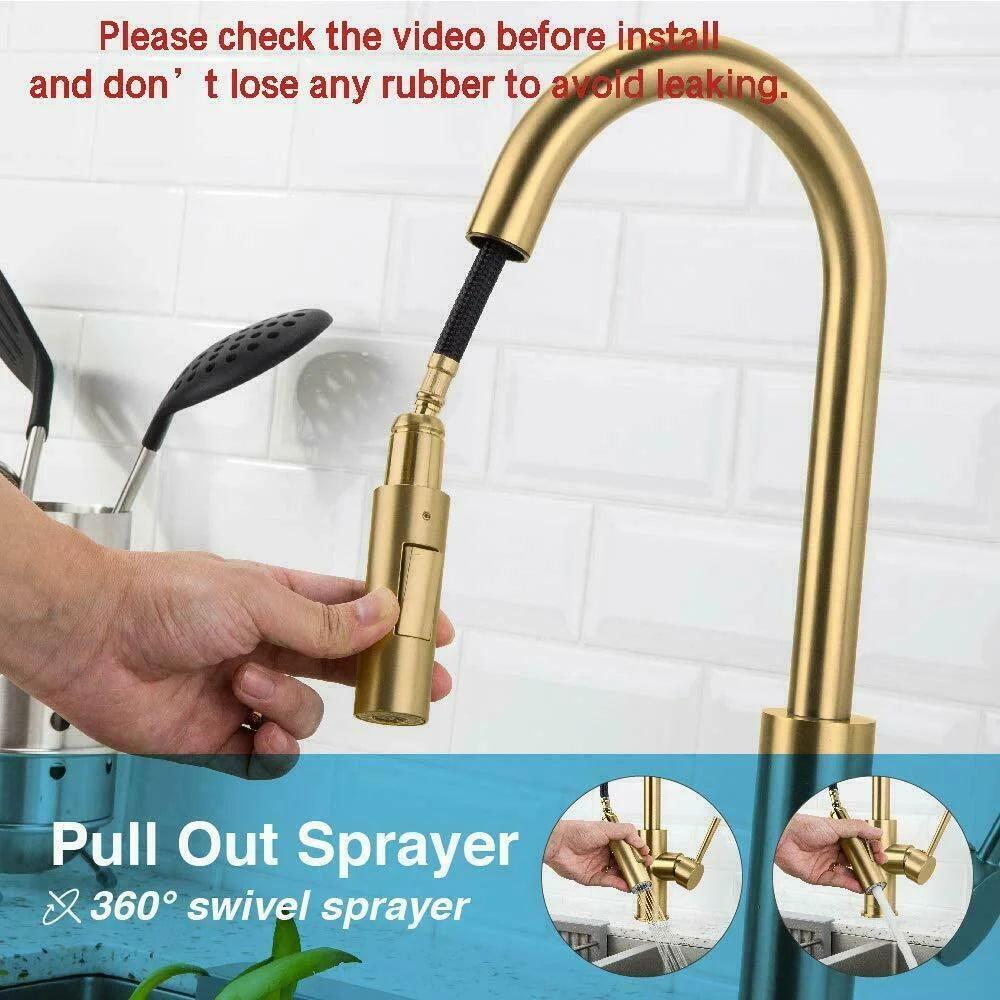 Brushed Gold Kitchen Faucet  Sensitive Touch Control Sink Faucet