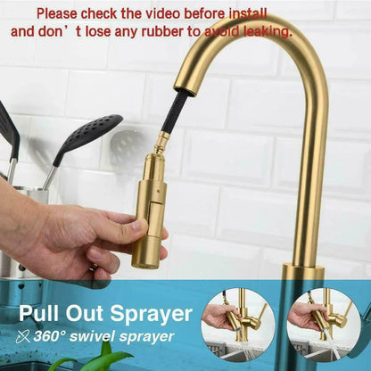 Brushed Gold Kitchen Faucet  Sensitive Touch Control Sink Faucet