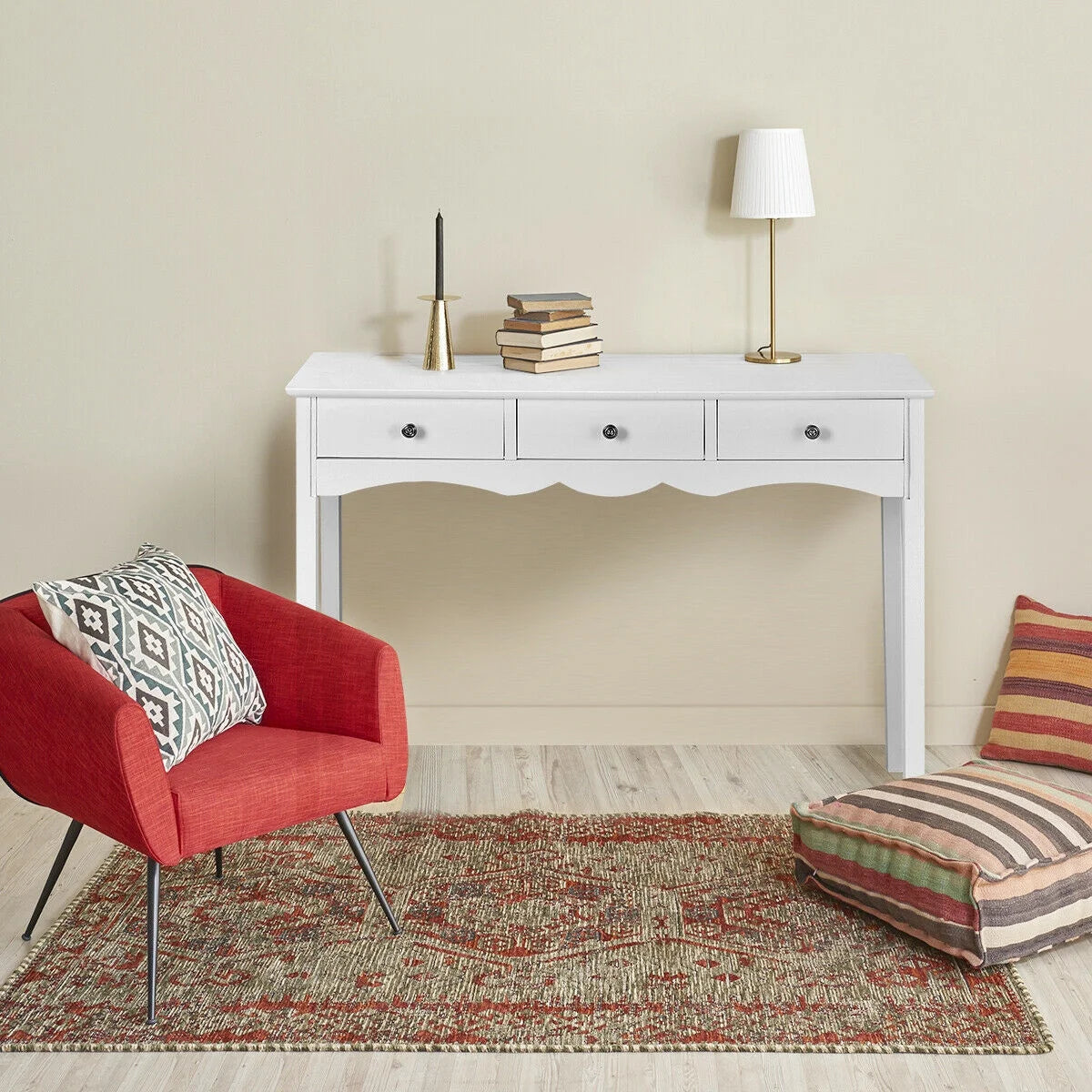 Console Table Hall Table Side Table Desk Accent Table 3 Drawers Entryway White