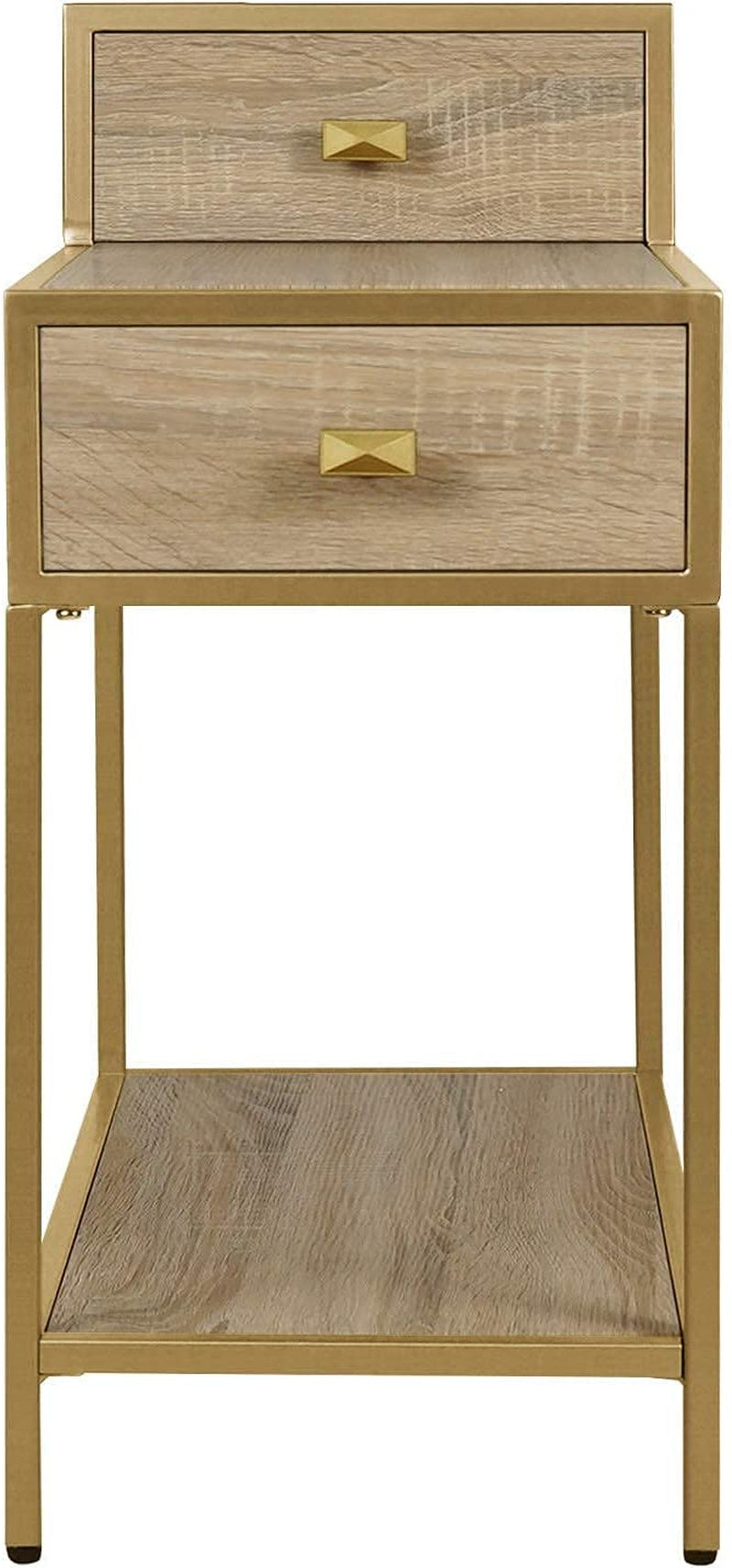 Farmhouse End Table, Gold, 25X12X27 Inches, Metal Top & Frame, Drawer, Indoor Use