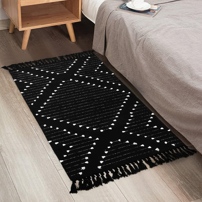 Boho Bathroom Rug 2 X 3Ft, Indoor Accent Rug with Tassel, Machine Washable Cotton Hand-Woven Area Rug Farmhouse Throw Rug Indoor/Outdoor Floor Mat for Kitchen/Living Room/Bedroom/Doorway