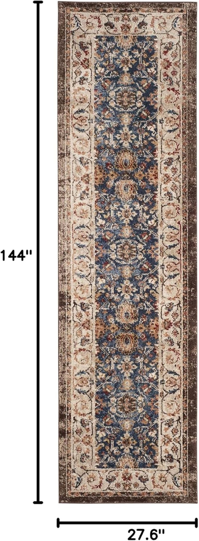 Bijar Collection 2'3" X 12' Royal / Ivory BIJ650B Traditional Oriental Distressed Non-Shedding Living Room Bedroom Runner Rug