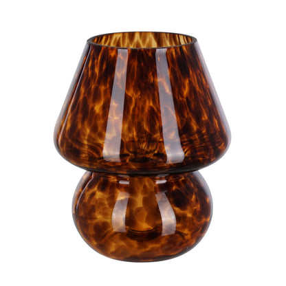 8" Glass Mushroom Lamp, Brown Tortoise, Glossy Finish