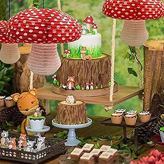 Mushroom Paper Lanterns Hanging 3D Mushroom Ornament Backdrop for Forest Jungle Wonderland Themed Birthday Party Decor