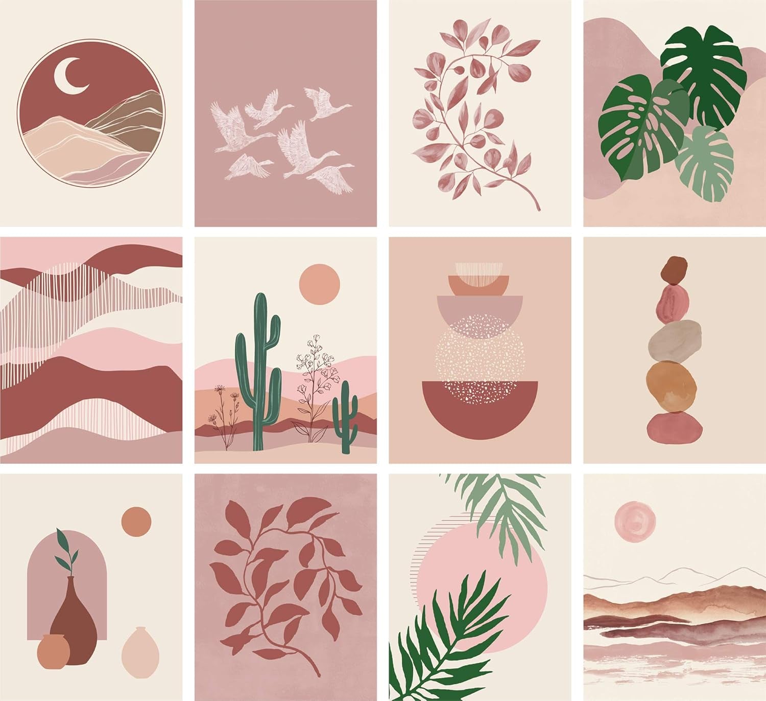Boho Wall Art Prints Southwestern Art Wall Decor 8X10 12 Set, Neutral Aesthetic Wall Collage Kit, Modern Wall Art Desert Bedroom Posters,