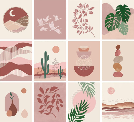 Boho Wall Art Prints Southwestern Art Wall Decor 8X10 12 Set, Neutral Aesthetic Wall Collage Kit, Modern Wall Art Desert Bedroom Posters,