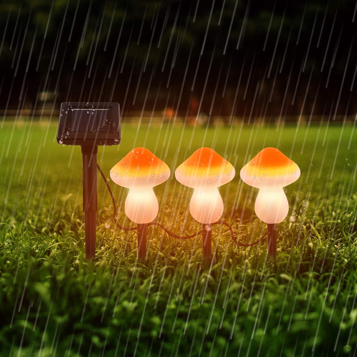 Outdoor Solar Garden Mushroom Lights - Mushroom Solar Lights Garden Stake Led Light Night Flashing Mushrooms Lamp Decor Backyard Path Lights（1-Pack of 3 Orange Mushroom Lights