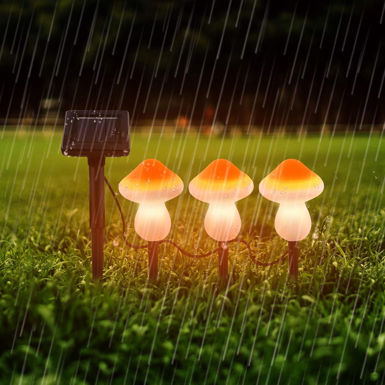 Outdoor Solar Garden Mushroom Lights - Mushroom Solar Lights Garden Stake Led Light Night Flashing Mushrooms Lamp Decor Backyard Path Lights（1-Pack of 3 Orange Mushroom Lights