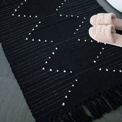 Boho Rug, Boho Kitchen Rug Runner Washable, Boho Bathroom Rug Woven Small Cotton Bohemian Tribal Farmhouse Tassels Bedroom Hallway Moroccan Bath Mat 3'X5', Black