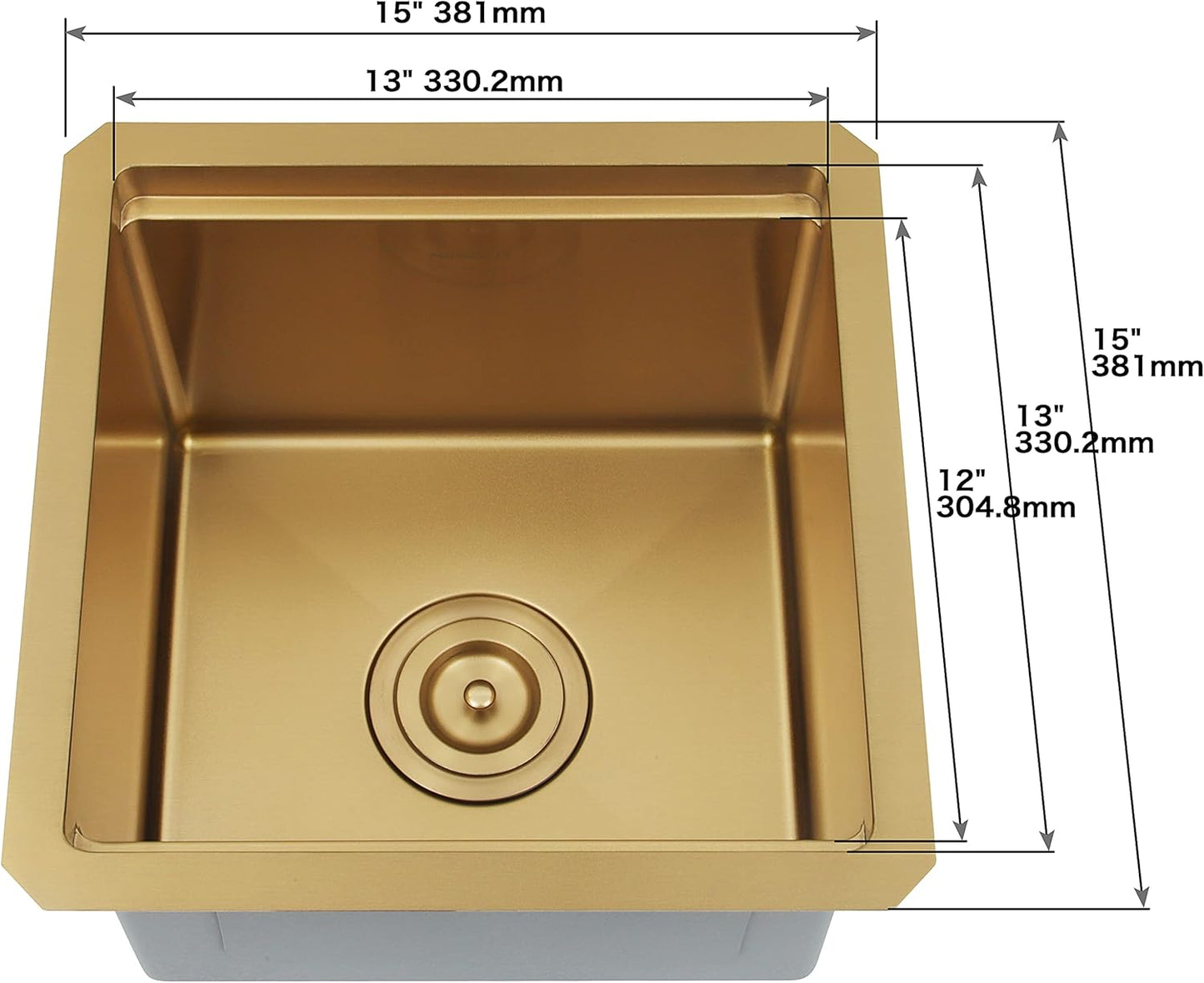 Gold Bar Sink,15 Inch Undermount Bar Sinks, 15" X 15" X 10" Small and Deep Single Bowl Kitchen Sink for Bars and RV, 16 Gauge Stainless Steel Workstation Kitchens Sinks with Gold Accessories