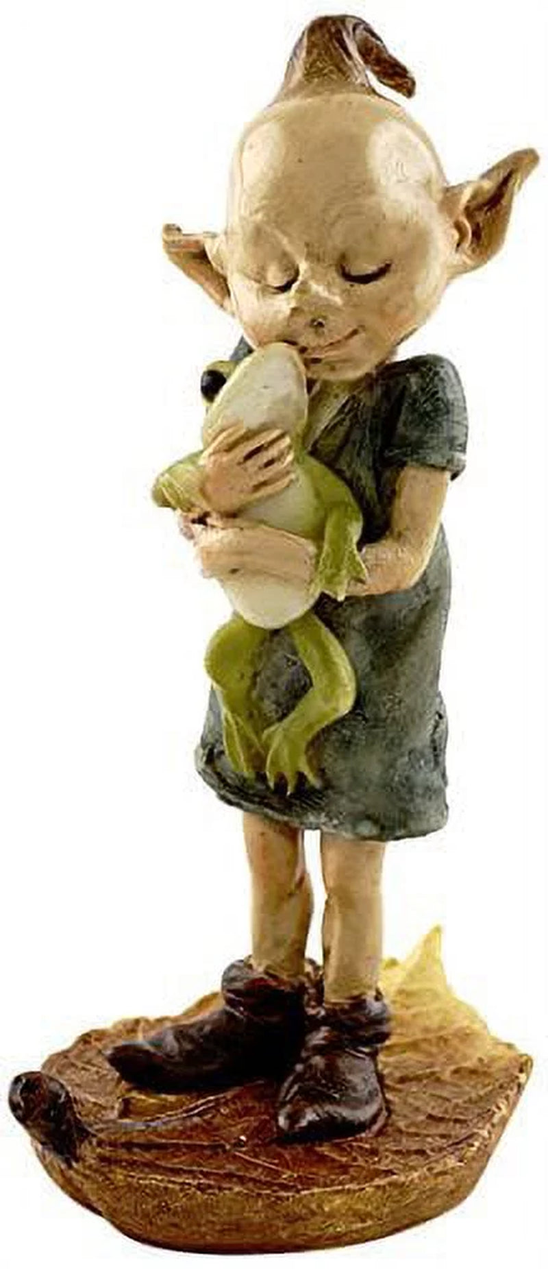 Miniature Fairy Garden and Terrarium Statue, Garden Pixie Elf Hugging Frog