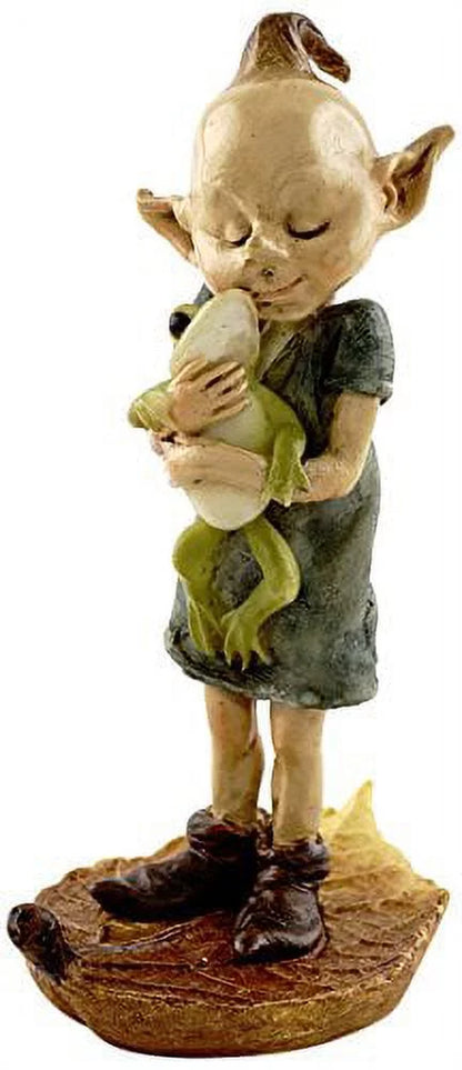 Miniature Fairy Garden and Terrarium Statue, Garden Pixie Elf Hugging Frog