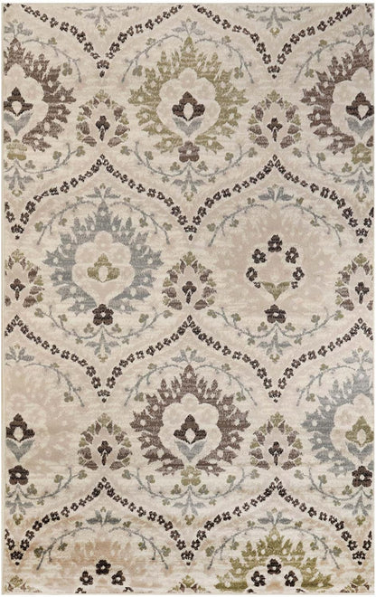 Indoor Area Rug, Jute Backed, Modern Oriental Floral Damask Floor Decor for Office, Living Room, Bedroom, Entryway, Dining/Kitchen, Hardwood, Augusta Collection, 8' X 10', Beige-Brown