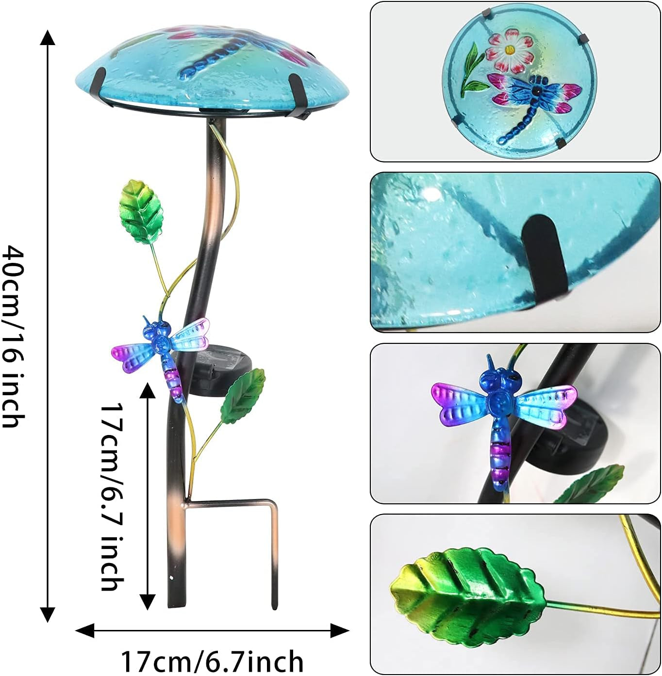 Glass Mushroom Shape with Dragonfly Pattern  - Waterproof Upgraded Outdoor Ground Landscape 