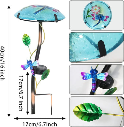 Glass Mushroom Shape with Dragonfly Pattern  - Waterproof Upgraded Outdoor Ground Landscape 