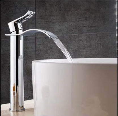 Basin Faucet Gold and White Waterfall Faucet Brass Bathroom Faucet Bathroom Basin Faucet Mixer Tap Hot and Cold Sink Faucet