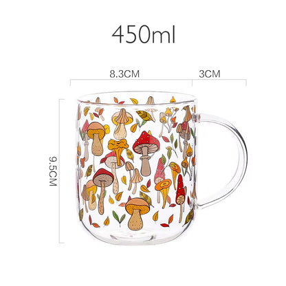 Jinyoujia-Heat-Resistant Glass Mug with Handle, Breakfast Milk Cup, Cute Office Home Coffee Mugs, Mushroom, Pumpkin Pattern