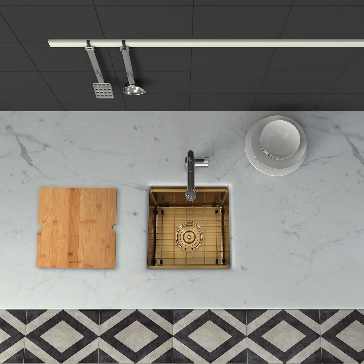Gold Bar Sink,15 Inch Undermount Bar Sinks, 15" X 15" X 10" Small and Deep Single Bowl Kitchen Sink for Bars and RV, 16 Gauge Stainless Steel Workstation Kitchens Sinks with Gold Accessories