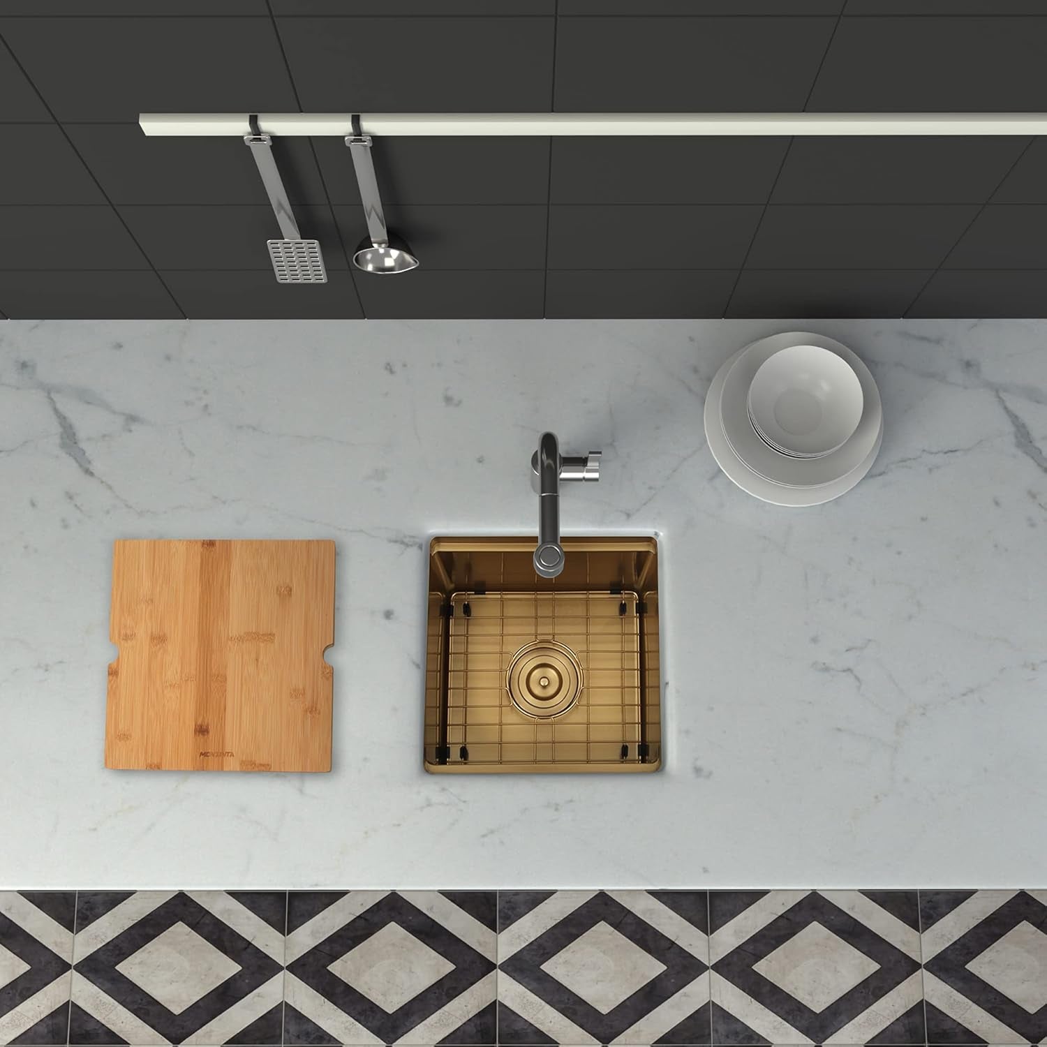 Gold Bar Sink,15 Inch Undermount Bar Sinks, 15" X 15" X 10" Small and Deep Single Bowl Kitchen Sink for Bars and RV, 16 Gauge Stainless Steel Workstation Kitchens Sinks with Gold Accessories