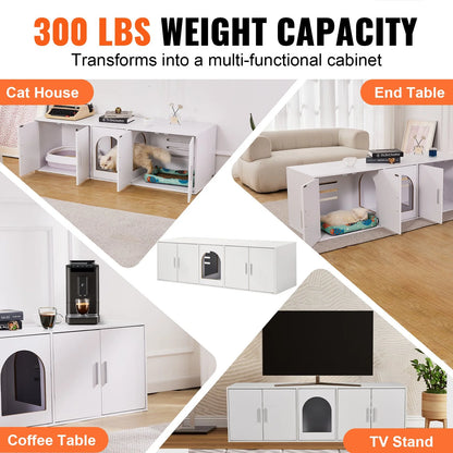 VEVOR Cat Litter Box Enclosure Wooden Litter Box Furniture Hidden 57.9 White