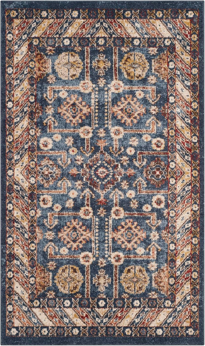 Bijar Collection 2'3" X 4' Royal / Ivory BIJ653B Traditional Oriental Distressed Non-Shedding Living Room Bedroom Accent Rug
