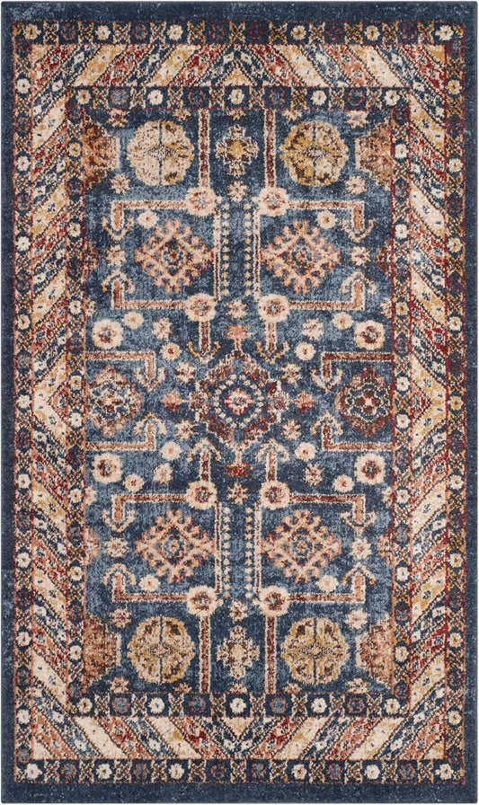 Bijar Collection 2'3" X 4' Royal / Ivory BIJ653B Traditional Oriental Distressed Non-Shedding Living Room Bedroom Accent Rug