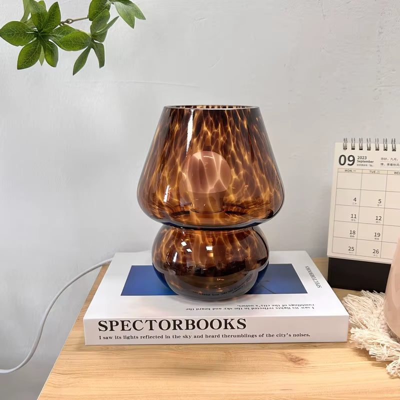 Colorful Flower Dot Glass Mushroom Lamp, American Retro Decorative Desk Lamp