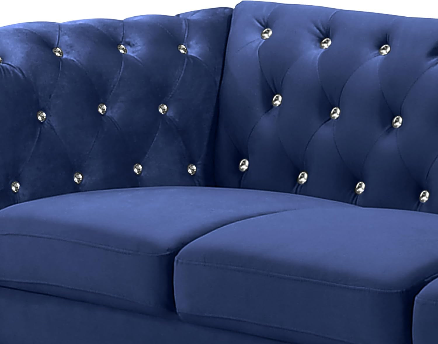 Glam Emma Velvet Three Seater Chesterfield Style Sofa for Small Spaces with Crystal Button Tufts, Royal Blue