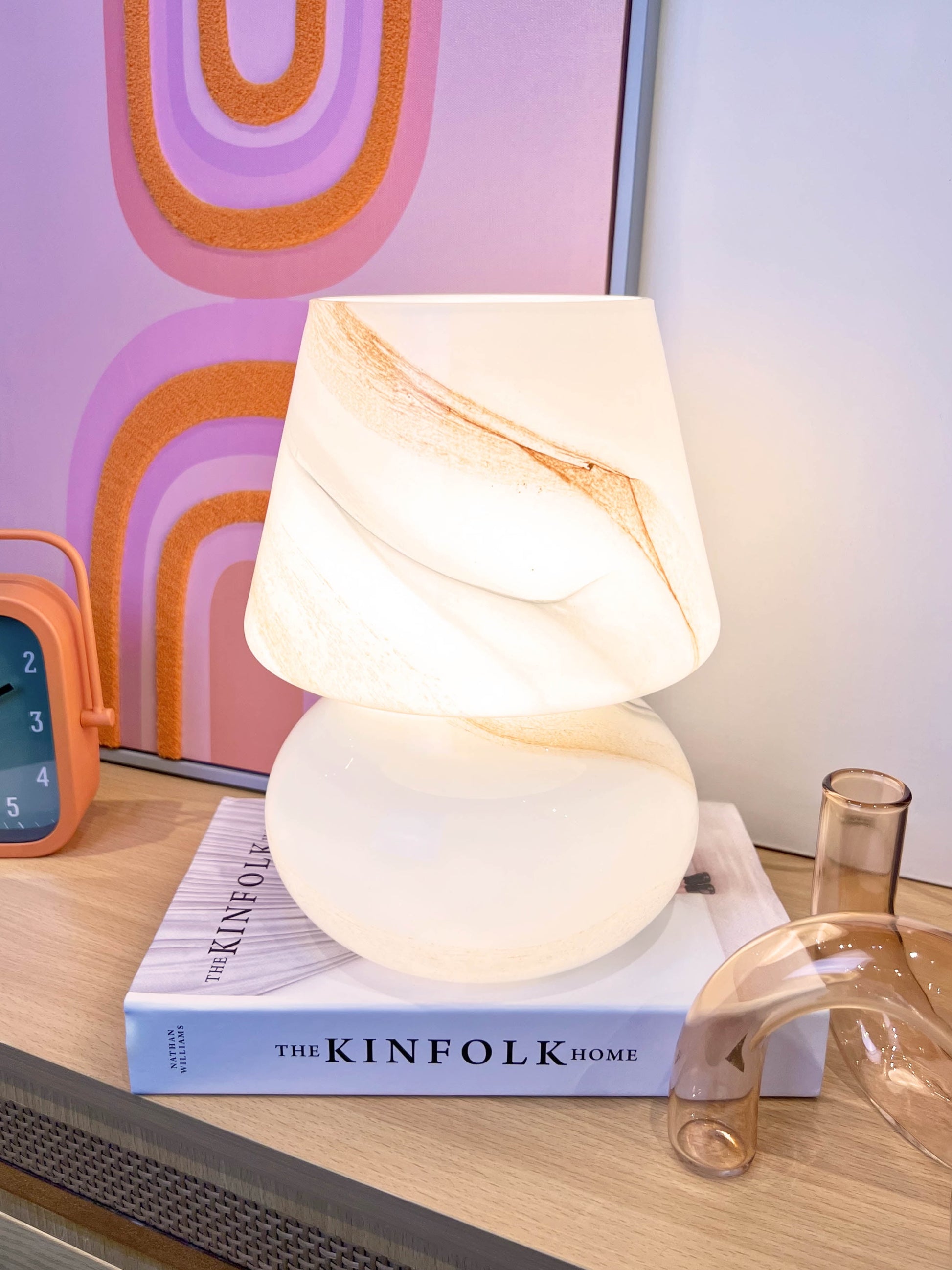 (2 Pack)  Brown Marble Glass Mushroom Lamp, 10" H X 7.5" W, Plug In