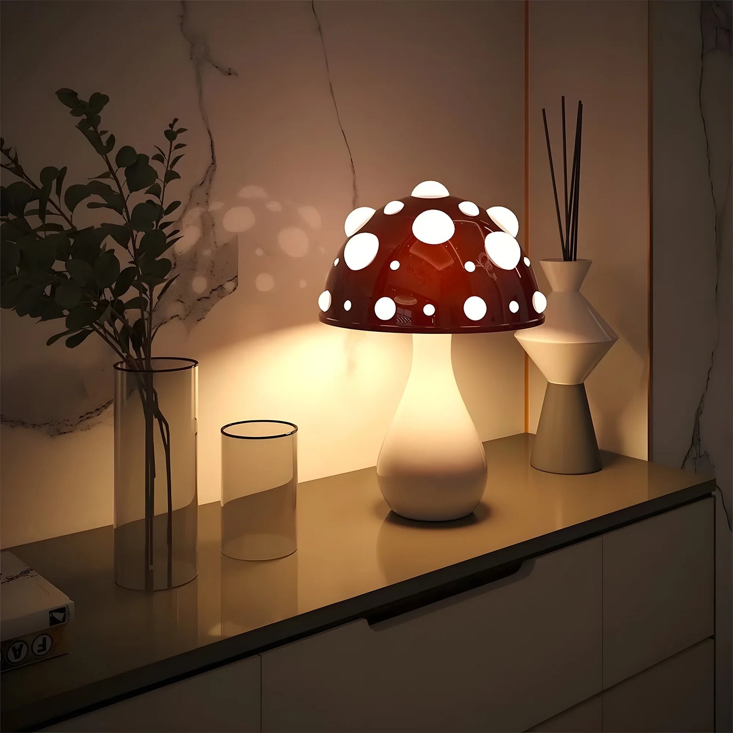 Mushroom Table Lamp Night Light for Home Decor White