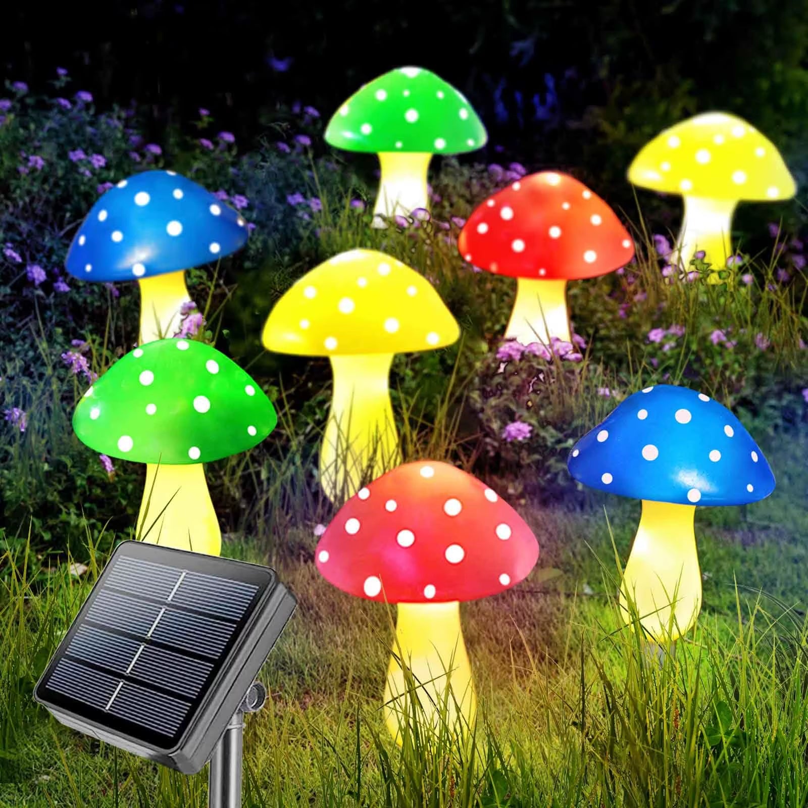 8Pcs Red LED Solar Mushroom Light Outdoor Garden Decor Waterproof Fairy Light Solar String Light Pathway Lawn Lamp Garden Light
