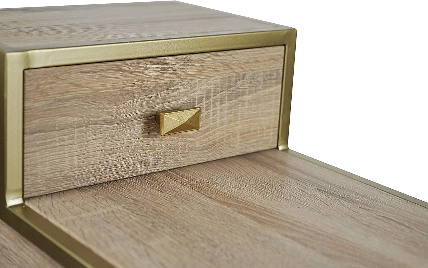 Farmhouse End Table, Gold, 25X12X27 Inches, Metal Top & Frame, Drawer, Indoor Use